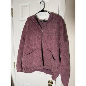 Wild Fable Womens XXL Quilted Zip Up Hoodie Jacket Burgundy Plum Hooded